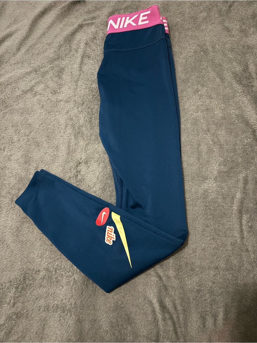 Nike Navy Leggings with Pink Waistband